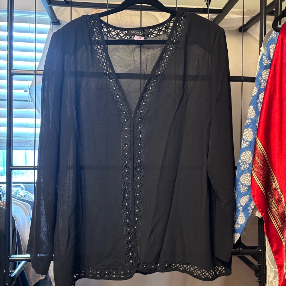 😍Montee Collection Sheer Blouse with Embellished Trim size 20W